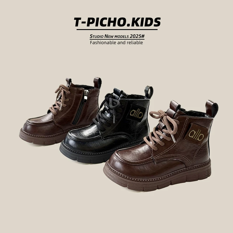 【皮夹克】（英伦风加绒马丁靴）2025秋冬新款男童皮靴女童短靴-9926