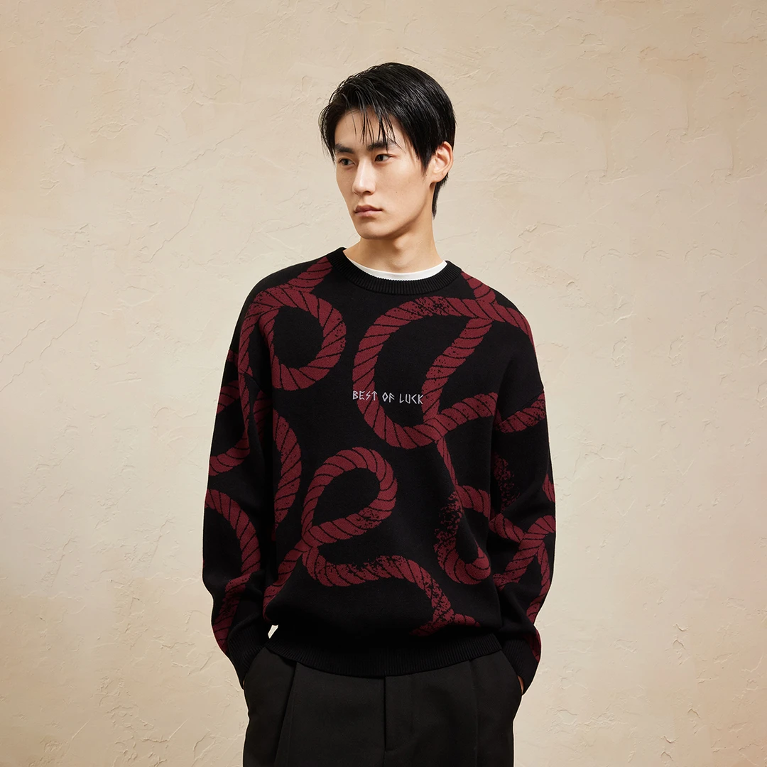 【纯棉】杰克琼斯男士针织衫毛衣刺绣宽松圆领舒适老钱风男装高级感