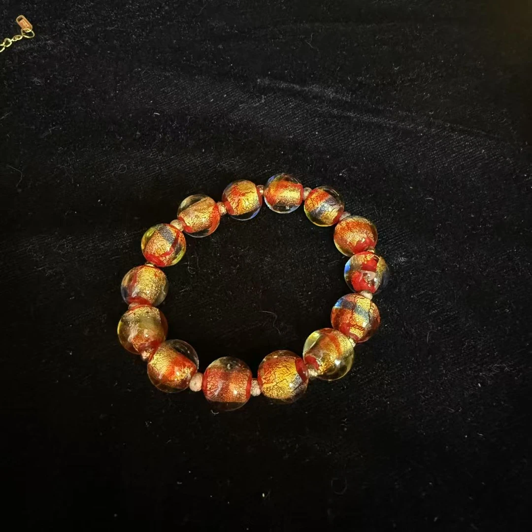 合金手链 玉楼东合金手链 LZ2770-1 红色金箔台湾老师满串琉璃手