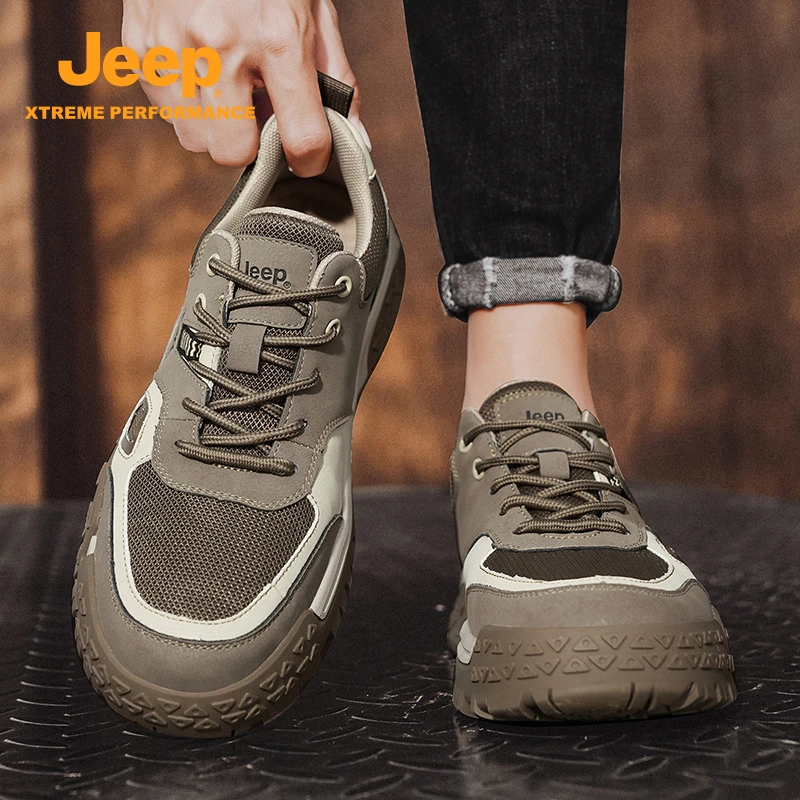 Jeep吉普男鞋网面登山鞋2025冬季新款户外厚底防滑耐磨透气运动鞋