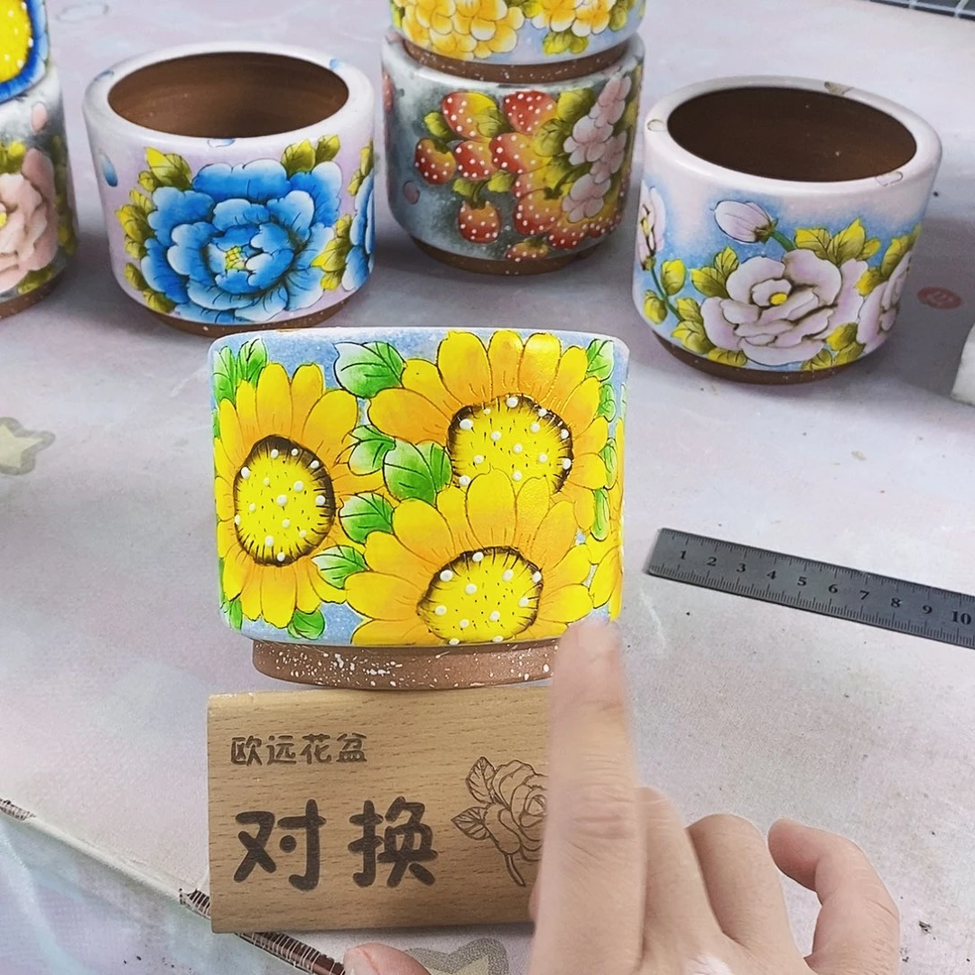 花盆紫砂红陶手绘盆满28包邮