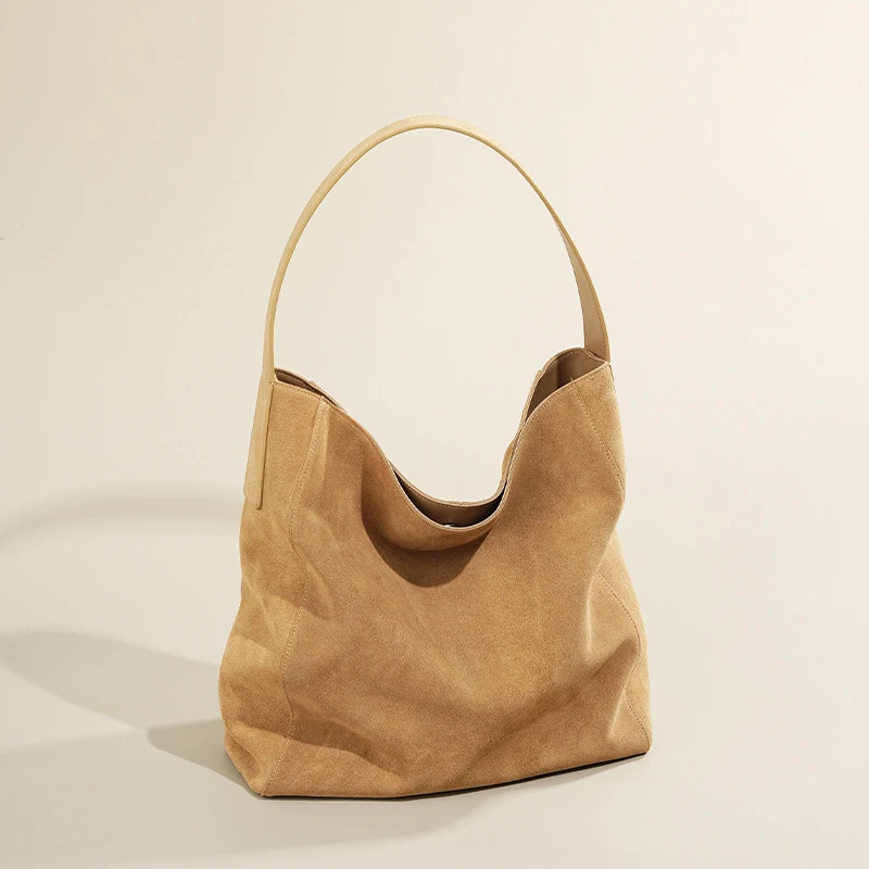 秋冬磨砂绒面磨砂托特包包 头层牛皮大容量高级感hobo单肩包