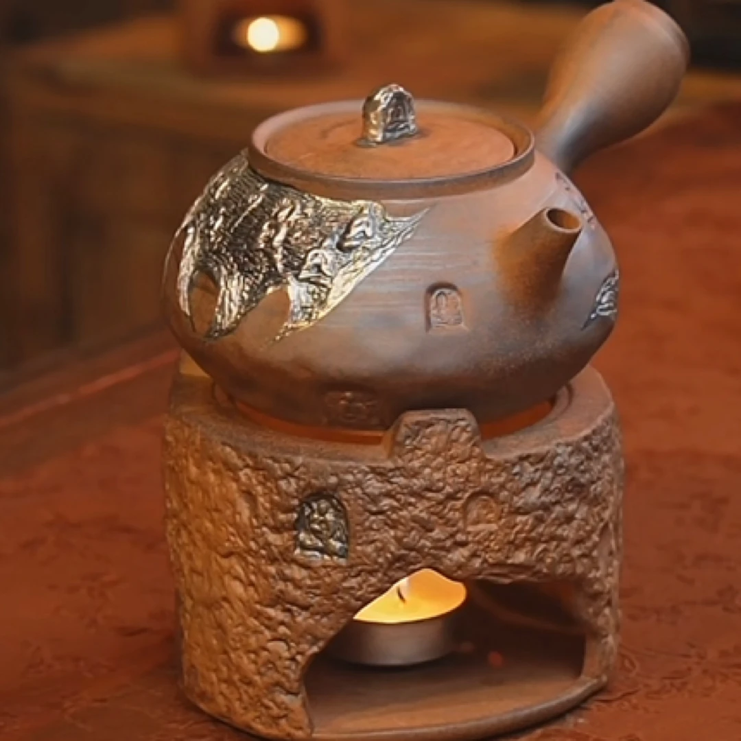 慢山藏经侧把壶温茶壶300ml加炉子两件套（送蜡烛