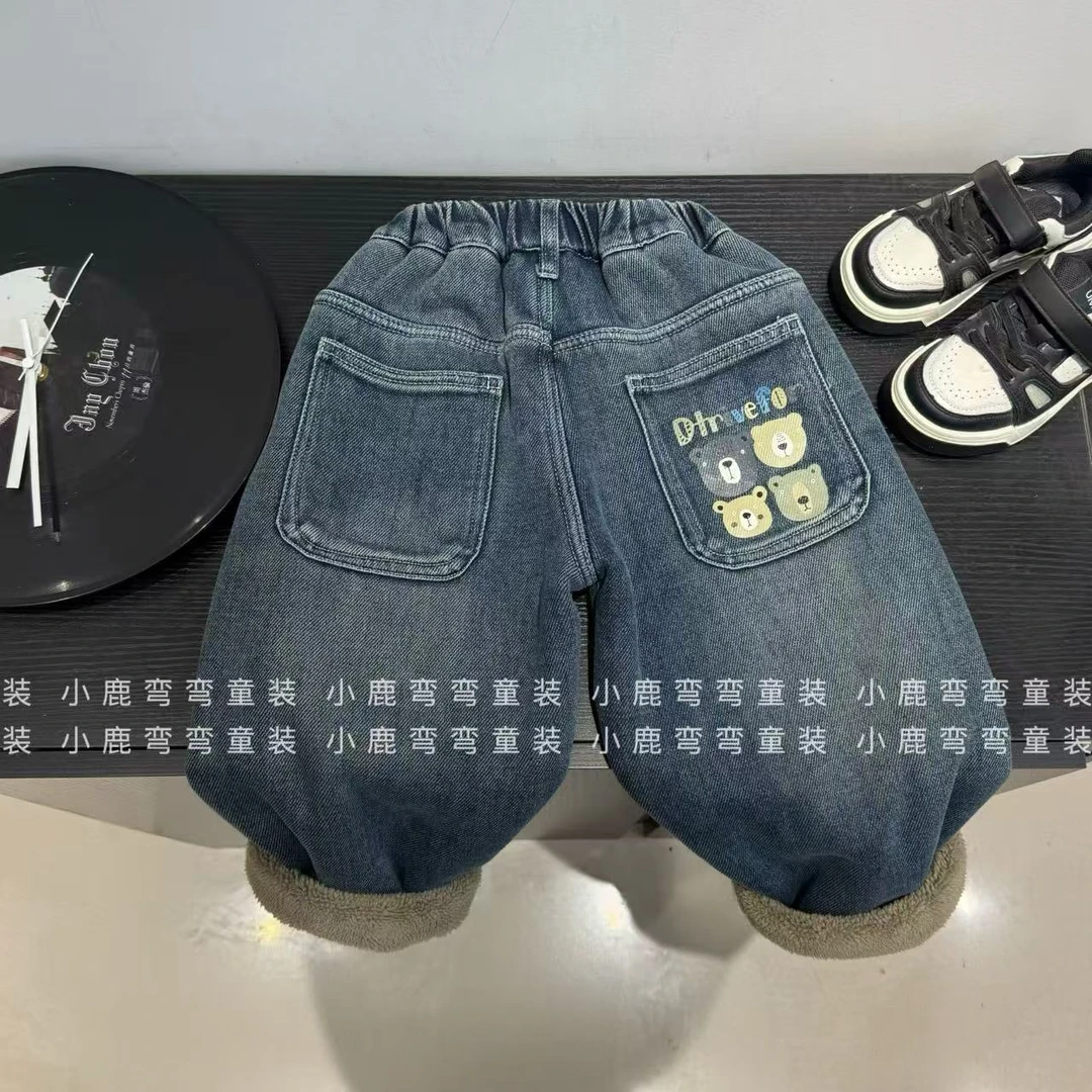 D888男童冬季新款加绒加厚糕糕绒牛仔裤