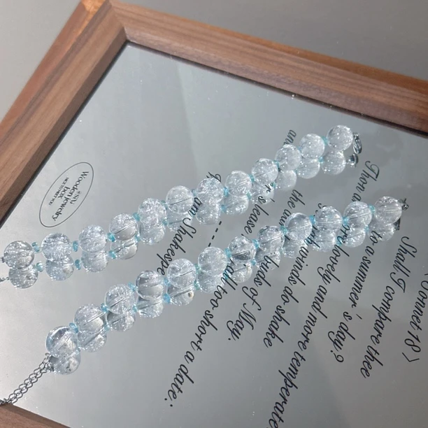 SG3142-［蓝霜］白水晶辉石合金手链均有色差瑕疵多样发