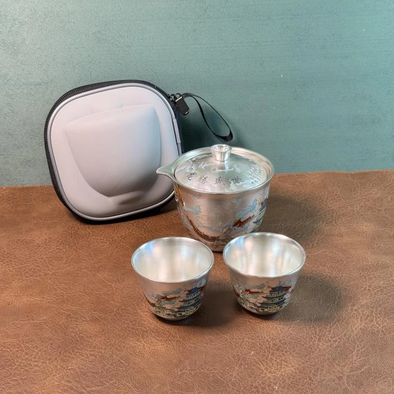 龙腾盛世手抓盖碗 一壶两杯 旅行茶具+包包 5505-0001