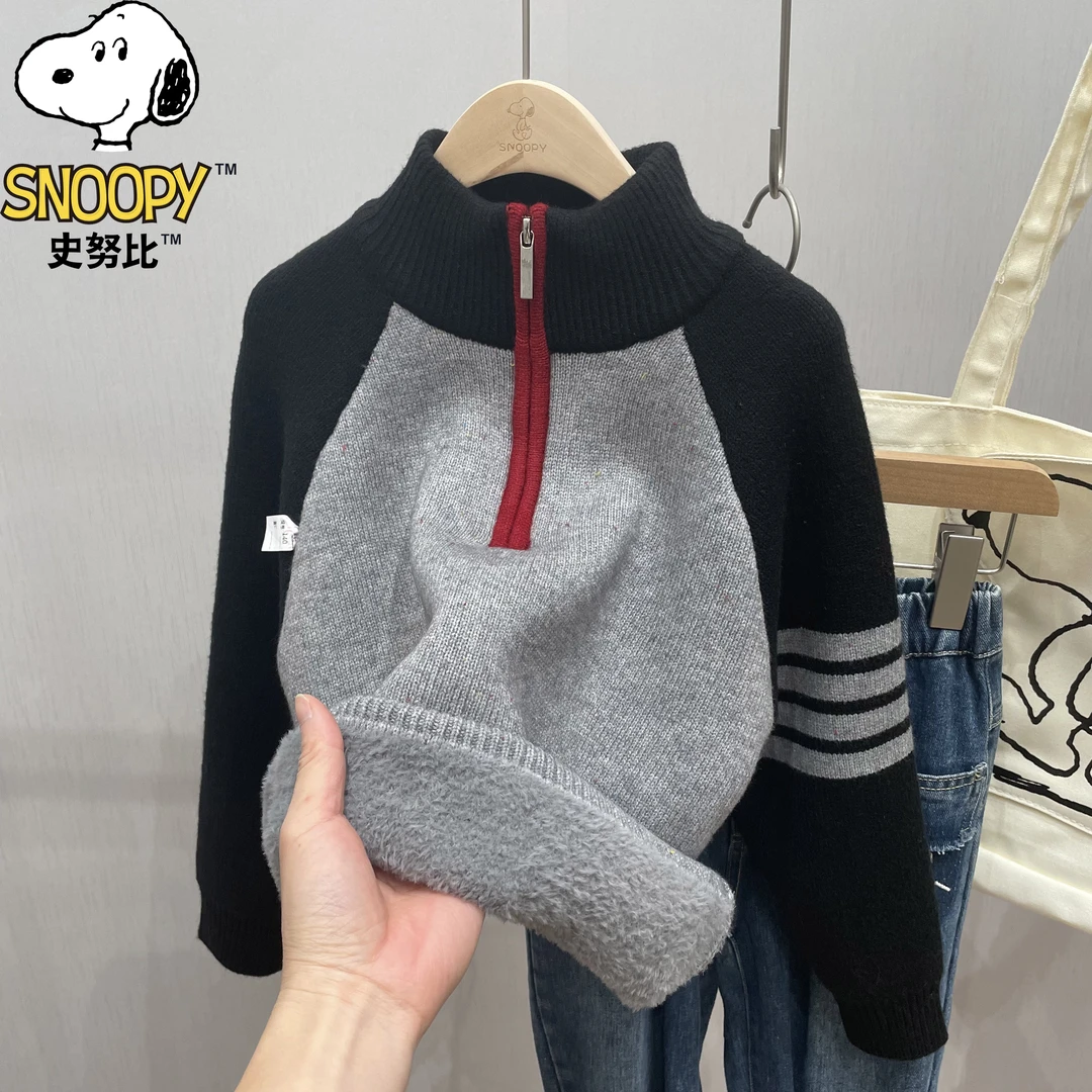 Snoopy/史努比儿童加绒毛衣男童针织衫时尚洋气冬季中大童线衣潮