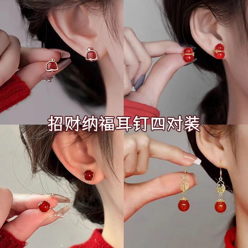 灵蛇耳钉女2025爆款本命蛇年招财百搭气质过年耳饰