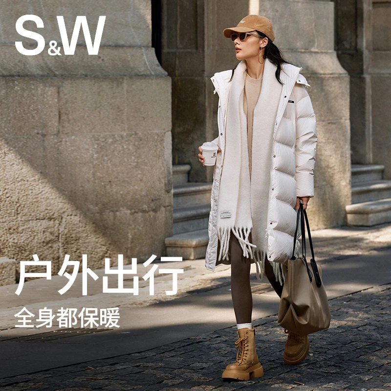 【琪瑄专属】S&W速惟 冬季中长款白鸭绒羽绒外套加厚连帽女士 1991