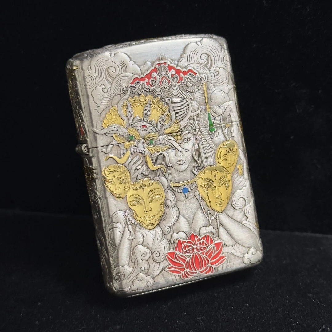 ZORRO佐罗902S-藏锋-【祈福傩】五面浮雕珐琅彩镀银鎏金防风打火机