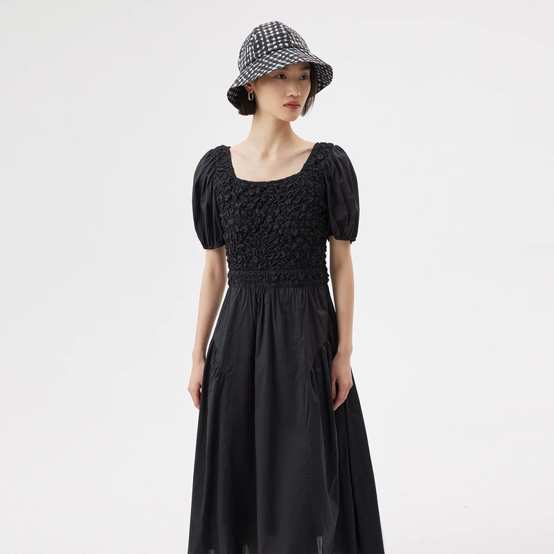 播broadcast夏 黑色法式收腰百搭连衣裙DDQ2LD5047婉约
