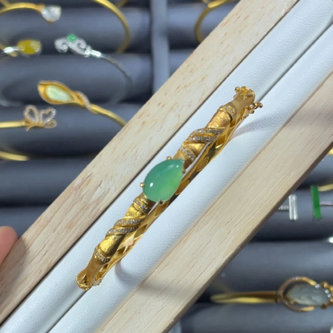 翡翠银S925镀金镶嵌手镯