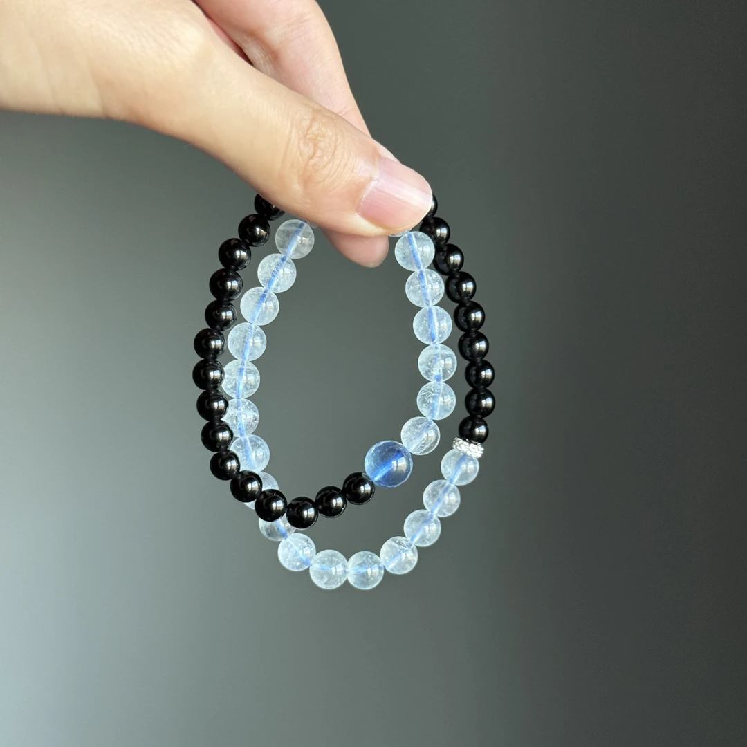 喜水海蓝宝石黑耀双圈手串