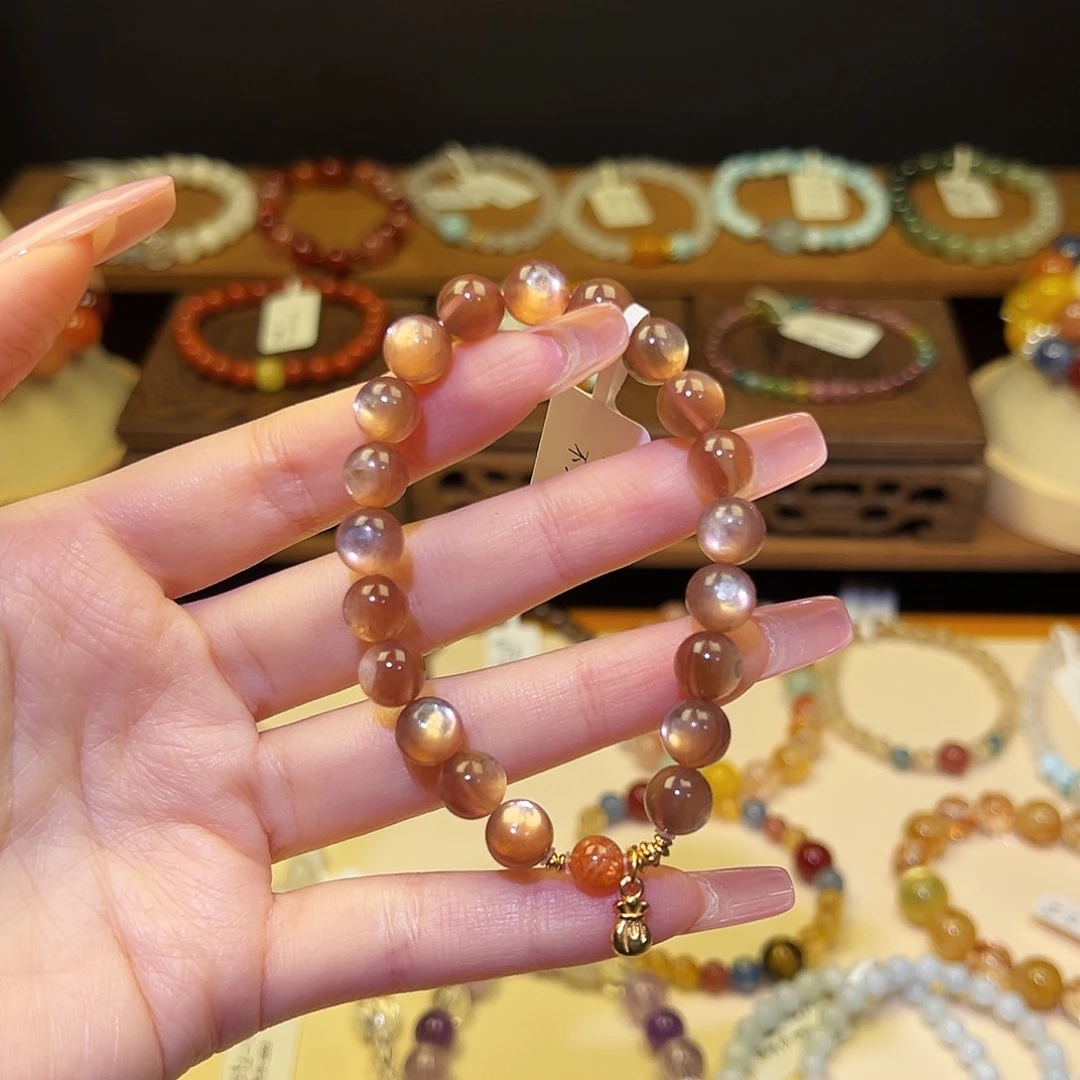 水晶手串银S925镀金镶嵌粉云母2117