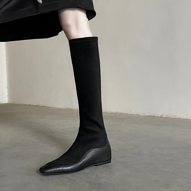 Z1887/Z1905/Z1888/3-5cm/牛皮+弹力绒瘦瘦靴套筒复古女时装靴