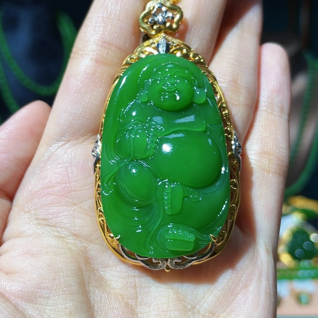 和田玉（碧玉）18K金镶嵌颈饰