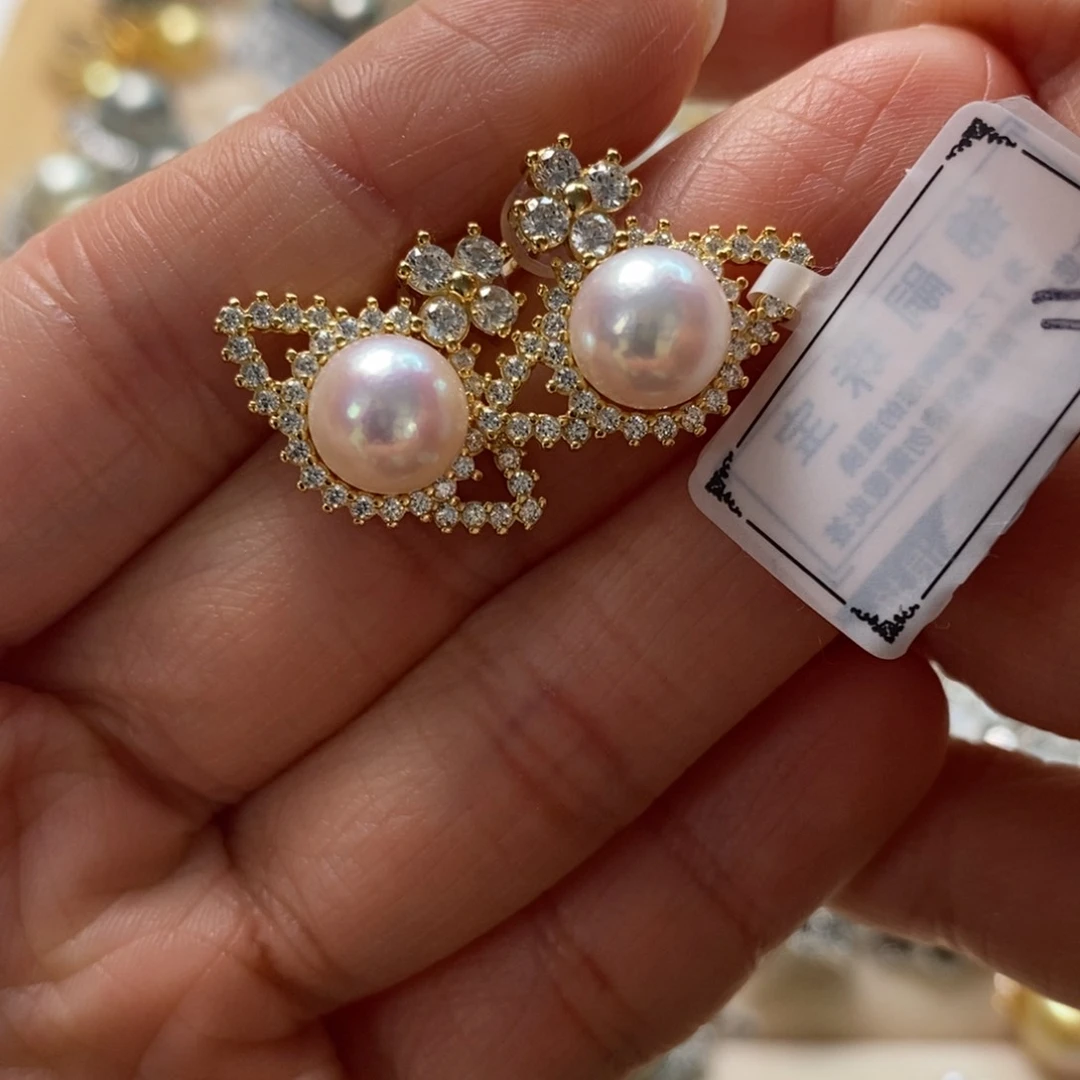 海水珍珠耳饰银S925镶嵌