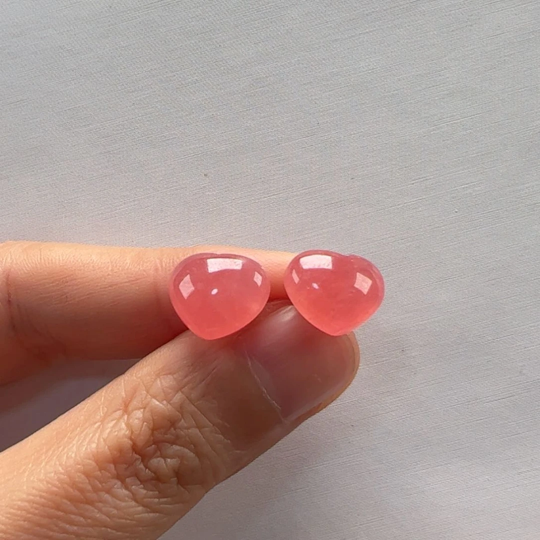 菱锰矿（红纹石）18K金镶嵌耳饰柒**?