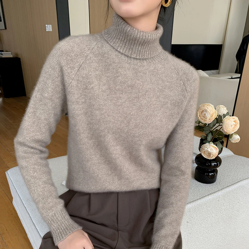 2025秋冬新款山羊绒针织女式高翻领羊绒简约百搭修身打底衫内搭