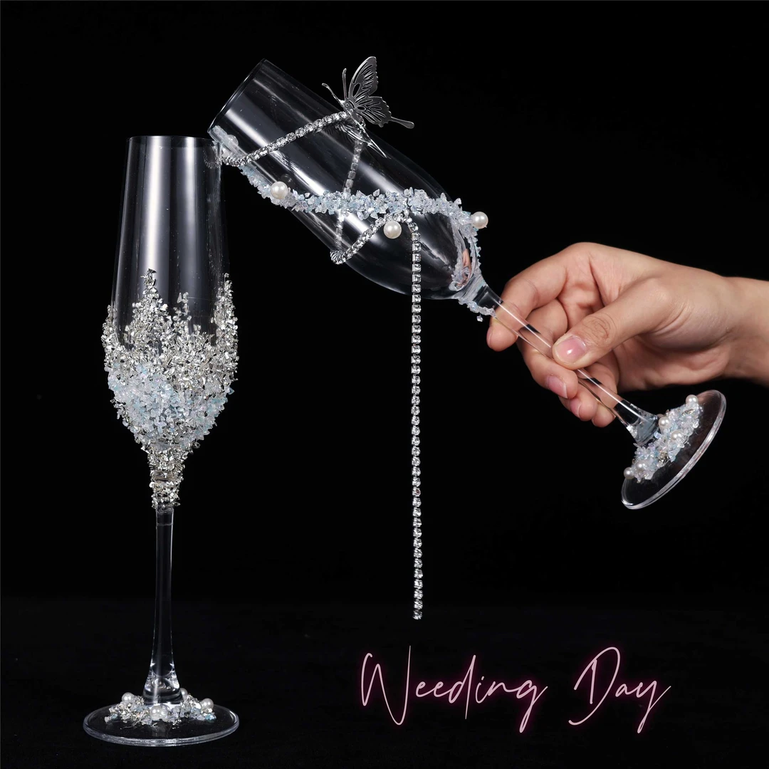 蝴蝶碎钻敬酒杯高脚杯高颜值小众简约diy材料包