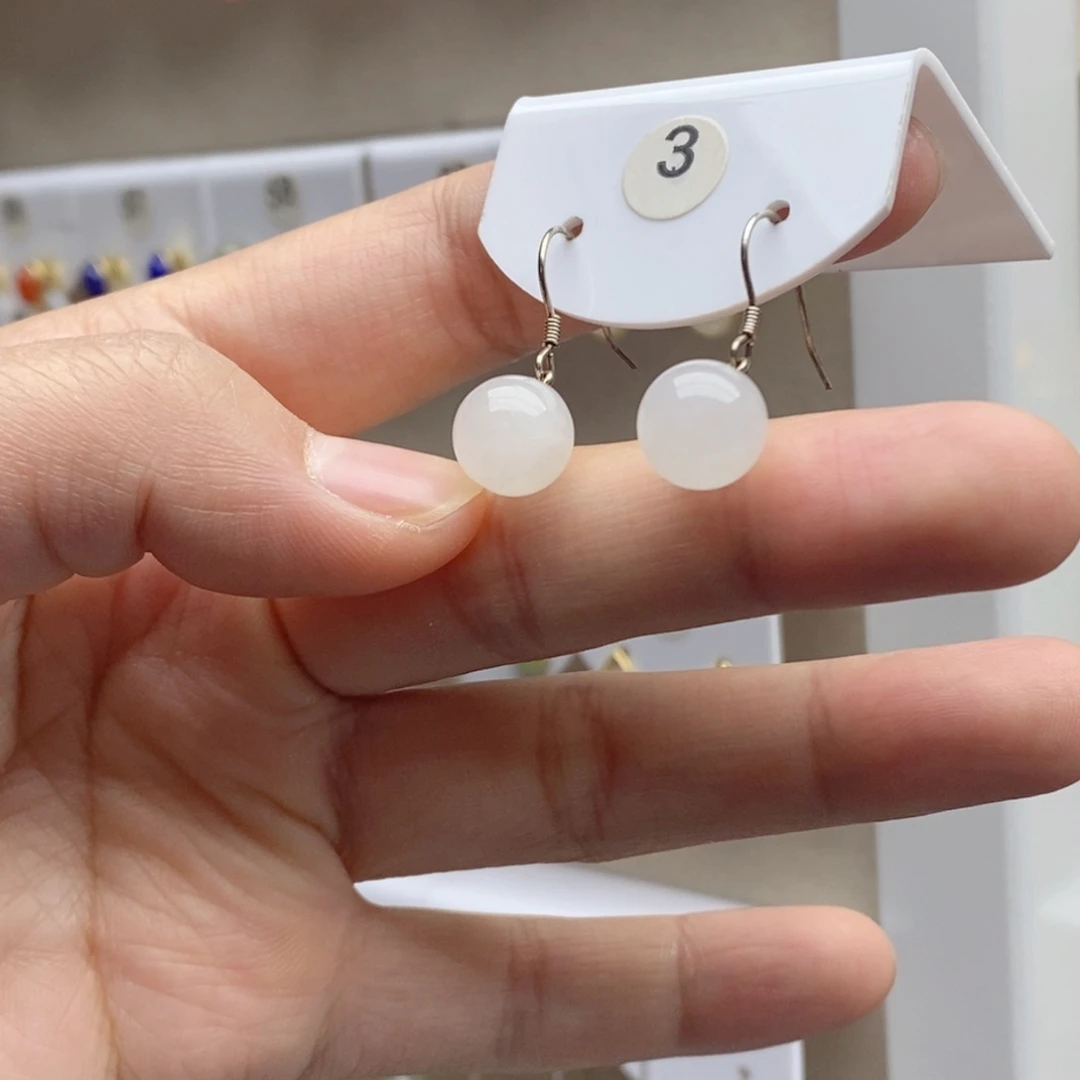 银S925镶嵌和田玉耳饰