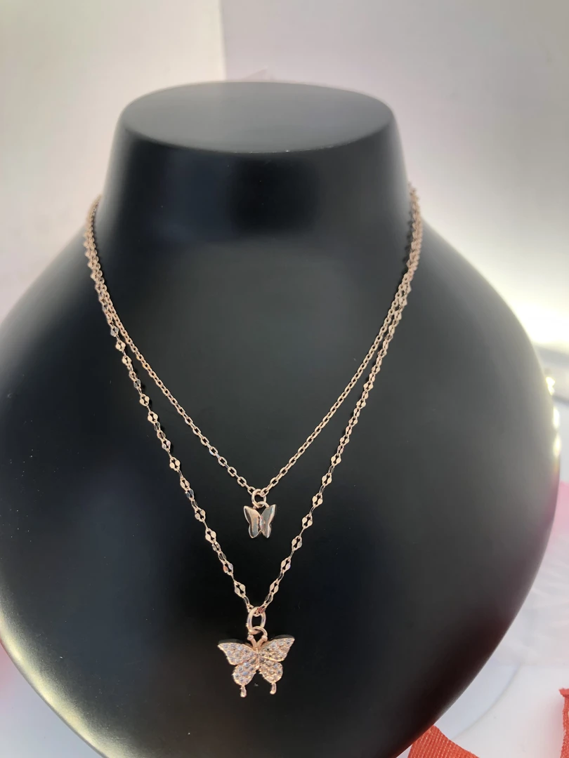 坠链均925银锆石 s925银蝴蝶款双层叠戴锁骨链