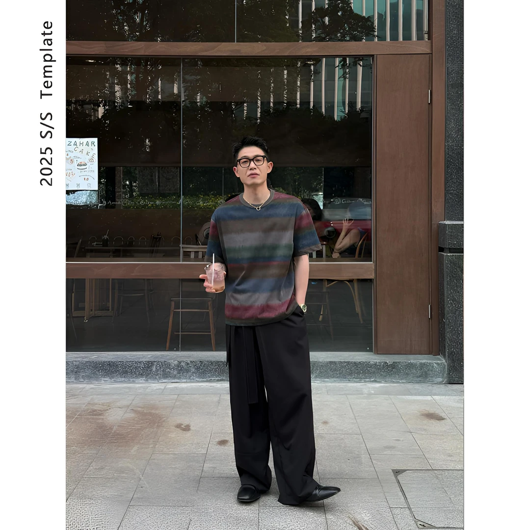 DUPU CONTRACTED“时髦先行曲”190g定织定染彩虹条全棉短袖TEE