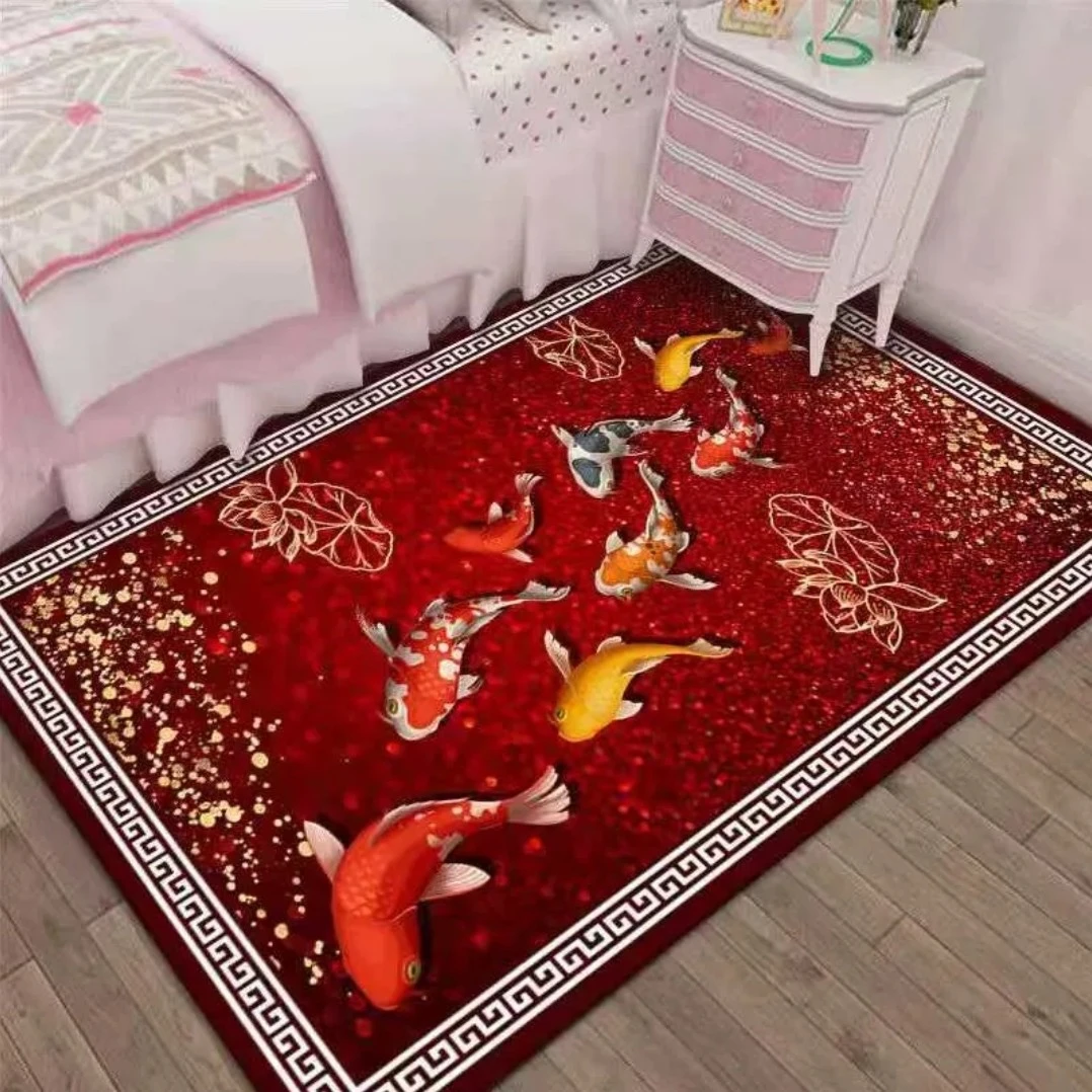 【拓美熙】【MX-140】红色九鱼图140*200床边卧室客厅茶几地毯大