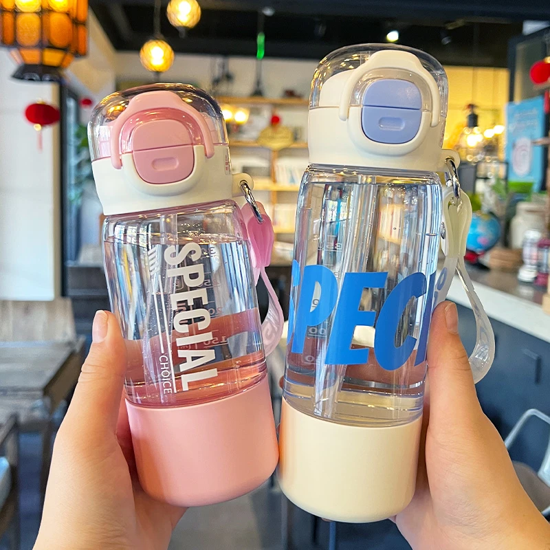 简约水杯男女生大容量双饮杯子学生儿童上学专用夏季便携运动水壶