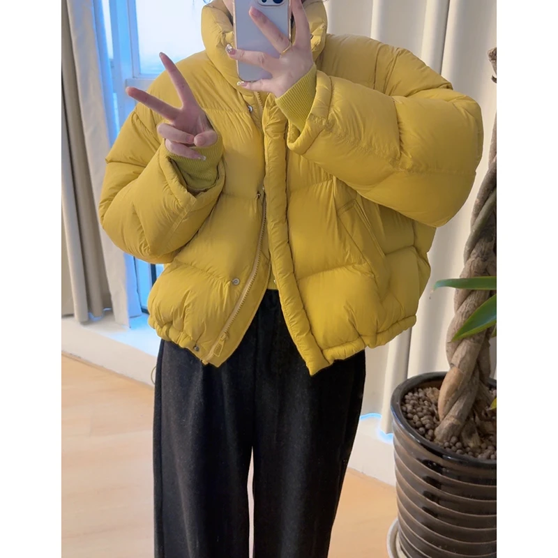 【小媛家】黄色云朵泡芙加厚外套女2024冬季新款立领短款羽绒服