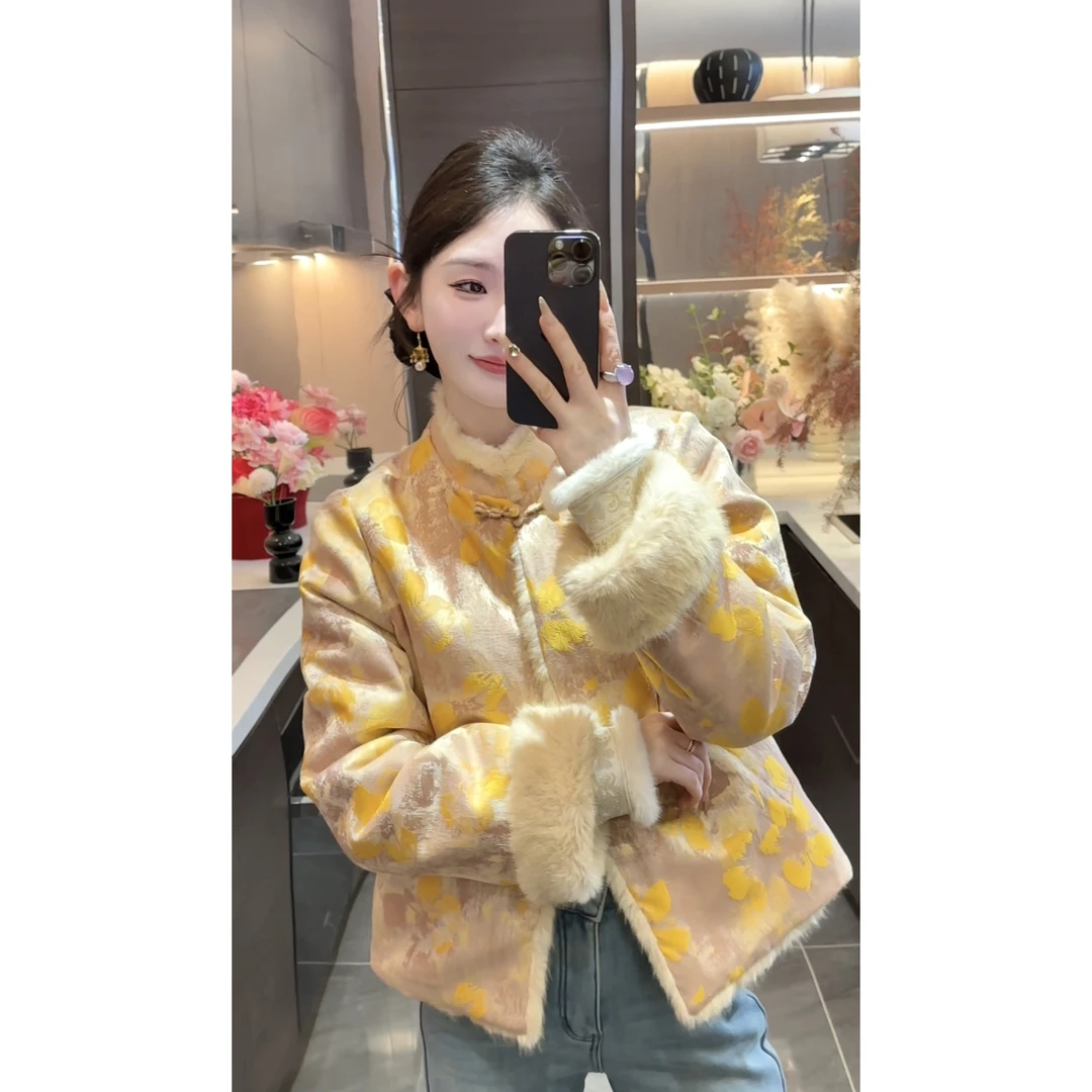 【周粥】【财源滚滚】2026新款双面穿提花加绒立领外套预JJD5WT2135