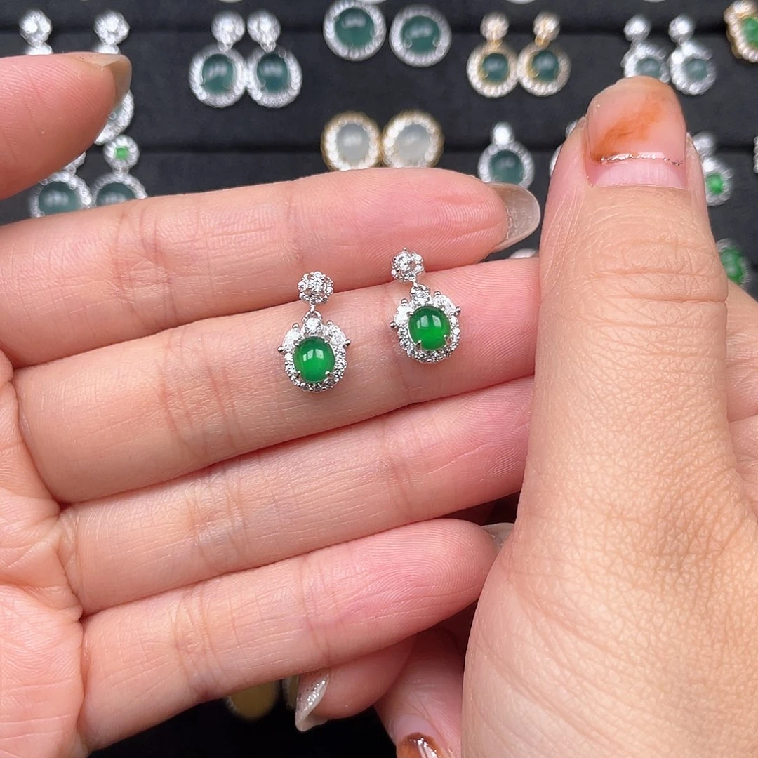 翡翠银S925镶嵌耳饰0000