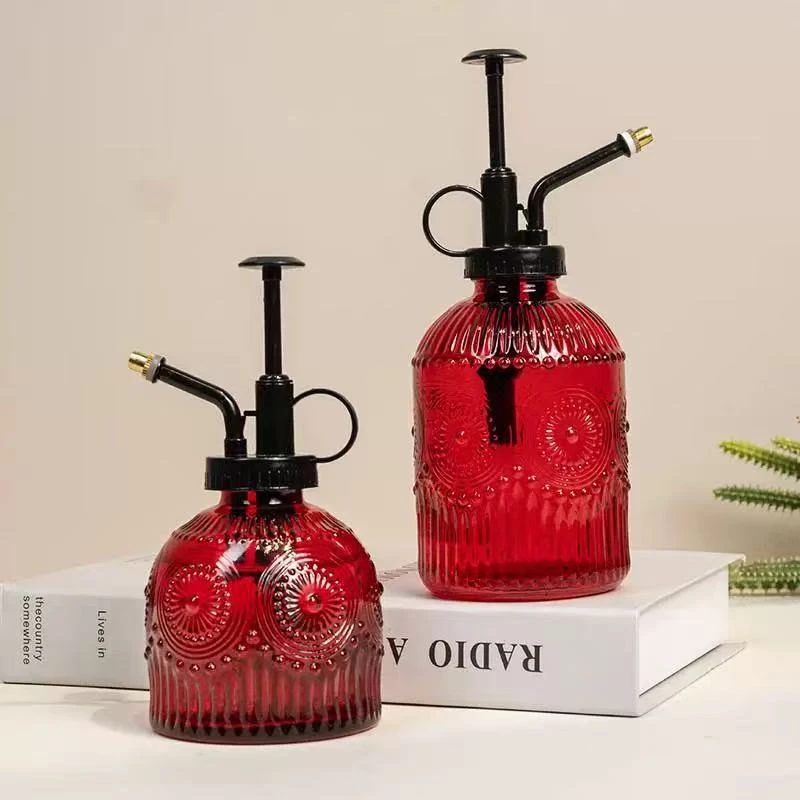 复古红色玻璃喷水壶园艺喷壶消毒洒水浇花水壶一大一小