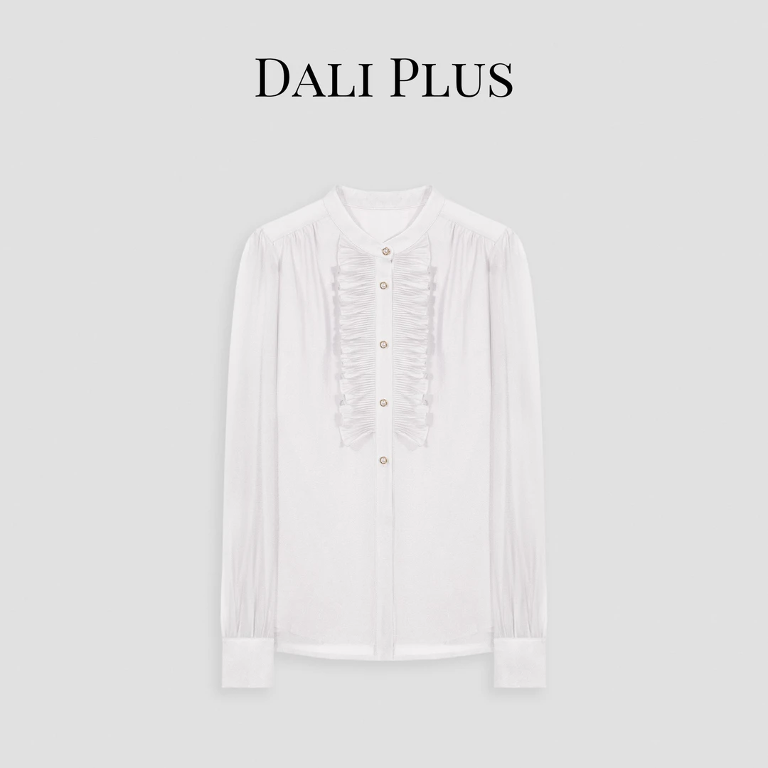 DALI PLUS法式优雅宫廷风压褶设计精致单排珍珠扣衬衫-D4ST0306