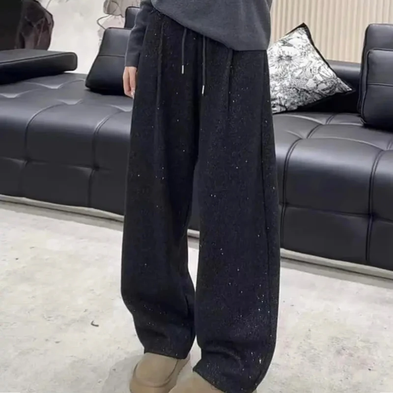 (现货+运险)2025秋冬款银河撒银工艺细闪高腰抽绳显瘦弯刀裤