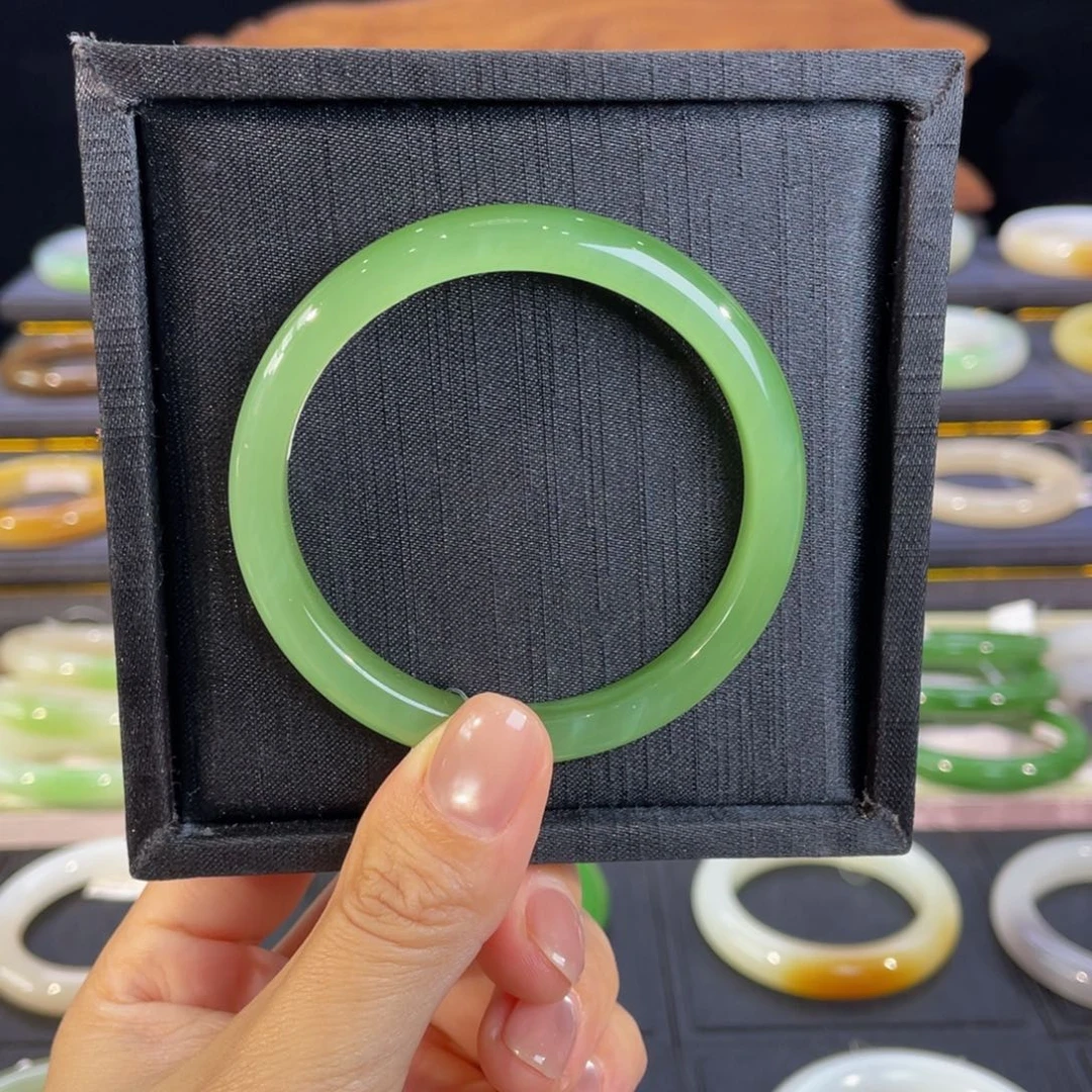 和田玉未镶嵌手镯冰底甜阳绿猫眼手镯