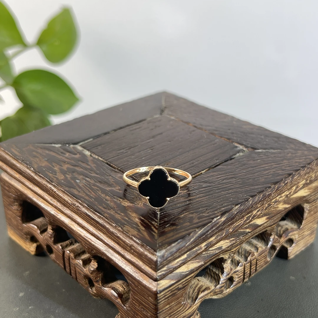 JGB18-177 黑色天然翡翠A货 黑-18K镶嵌戒指17#