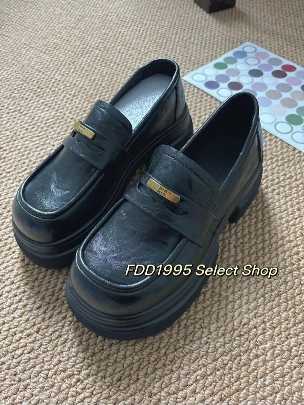 FDD乐福鞋单鞋小皮鞋防水台5-6cm