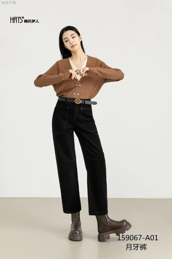 女士冬季牛仔裤159067加绒加厚月牙牛仔裤收胯百搭欧版裤显瘦遮肉