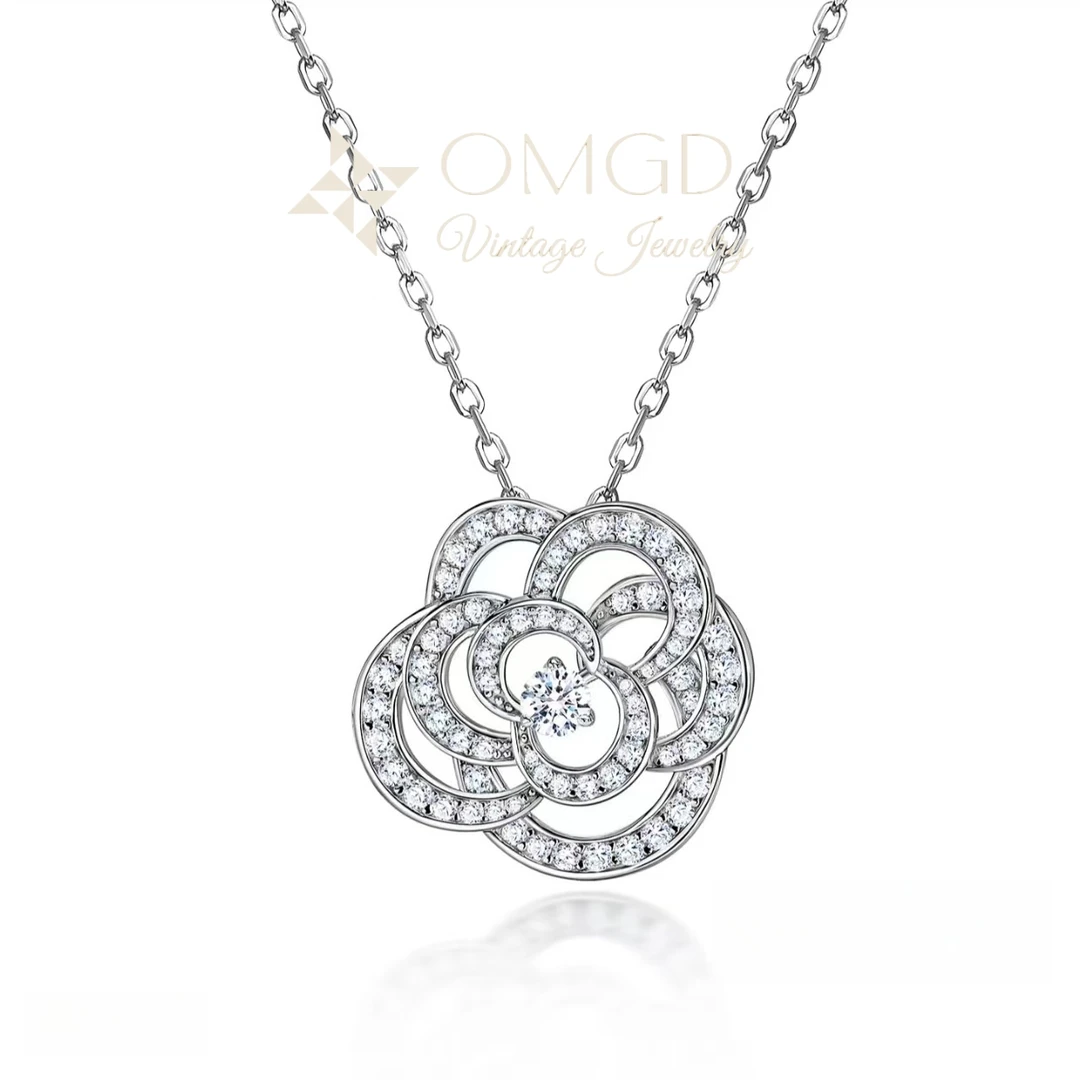 铜合金合成锆石项链 V【A5016】山茶花项链 精工CNC 设计款