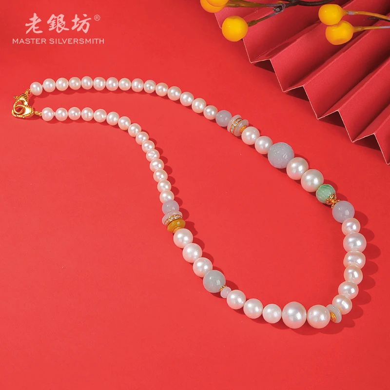 【老银坊】s925银镀金珍珠莲花塔链 0021495