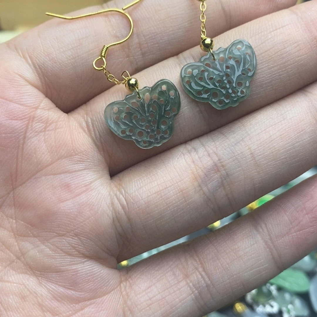 翡翠未镶嵌吊坠(不含链)蝴蝶一对