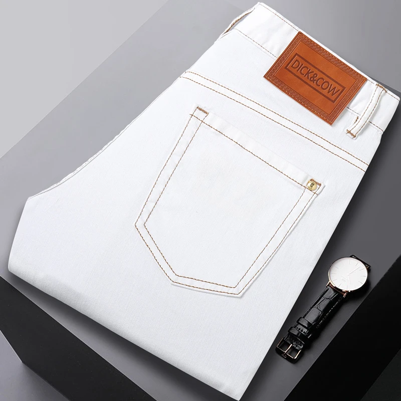 YUANNIU/原牛春夏新款高端时尚潮流百搭白色修身小直筒男士牛仔裤