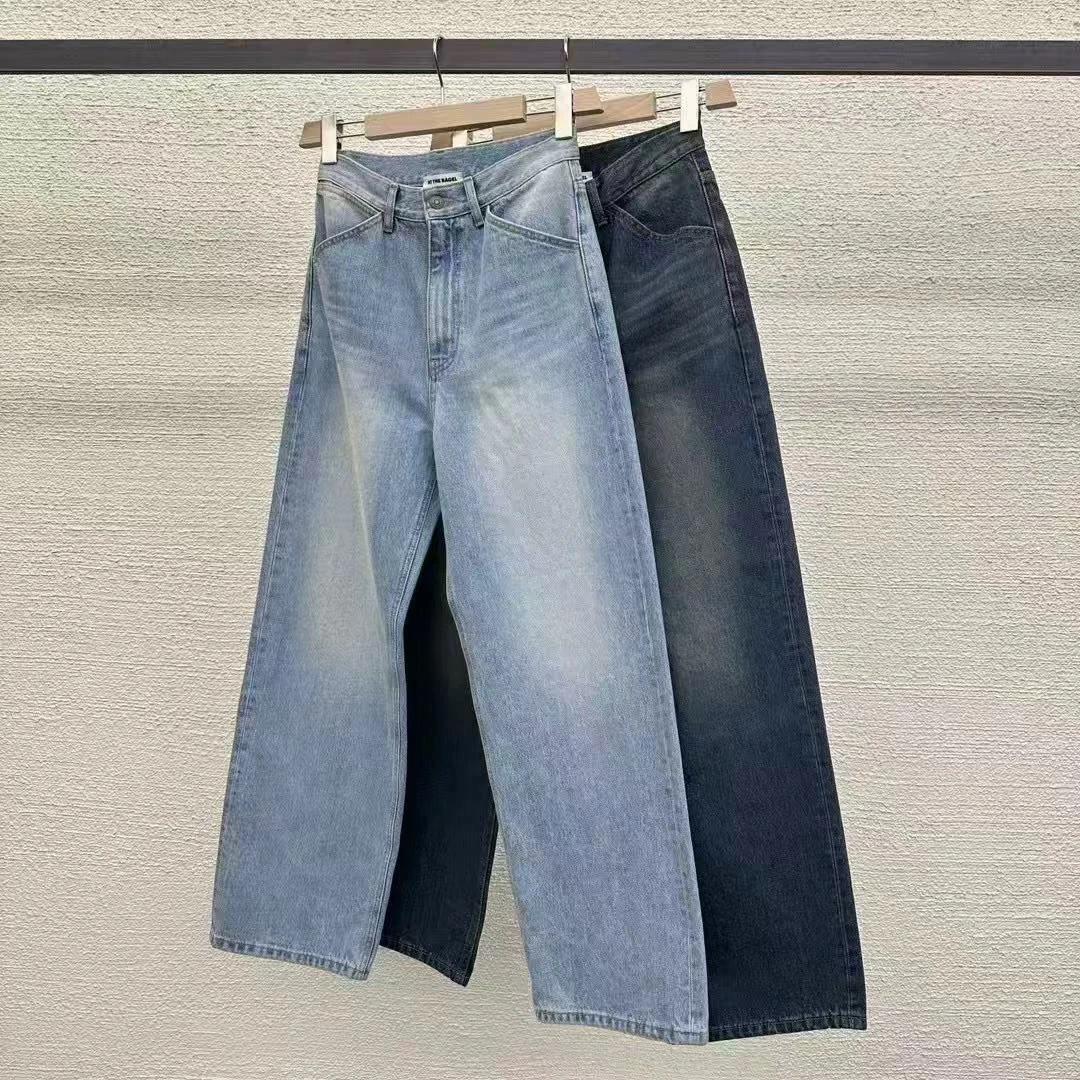 韩国东大门AT THE BAGEL 2025春季新品 斜插兜 直筒 牛仔裤