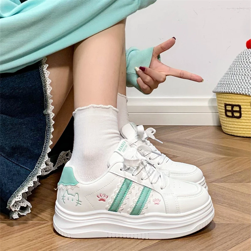 人本原创设计碎花猫爪小白鞋女春季新款厚底板鞋学生运动休闲鞋女