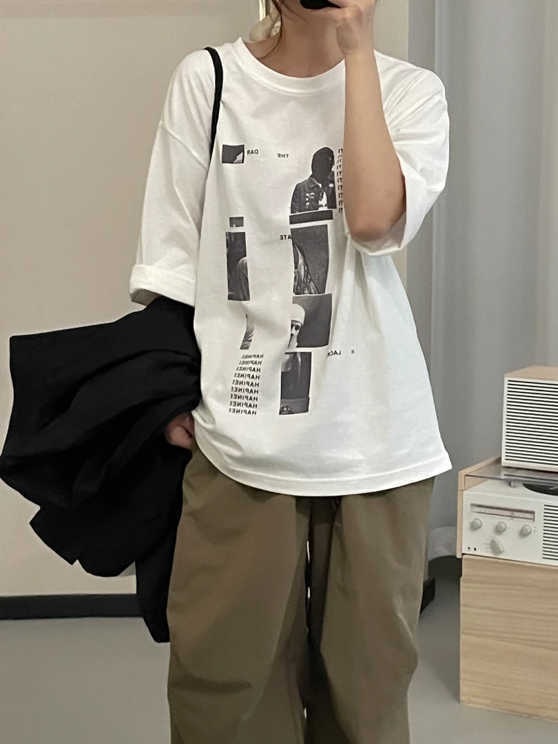 2025S/S美式高街纯棉休闲百搭夏季潮流宽松印花ins圆领T恤38287S