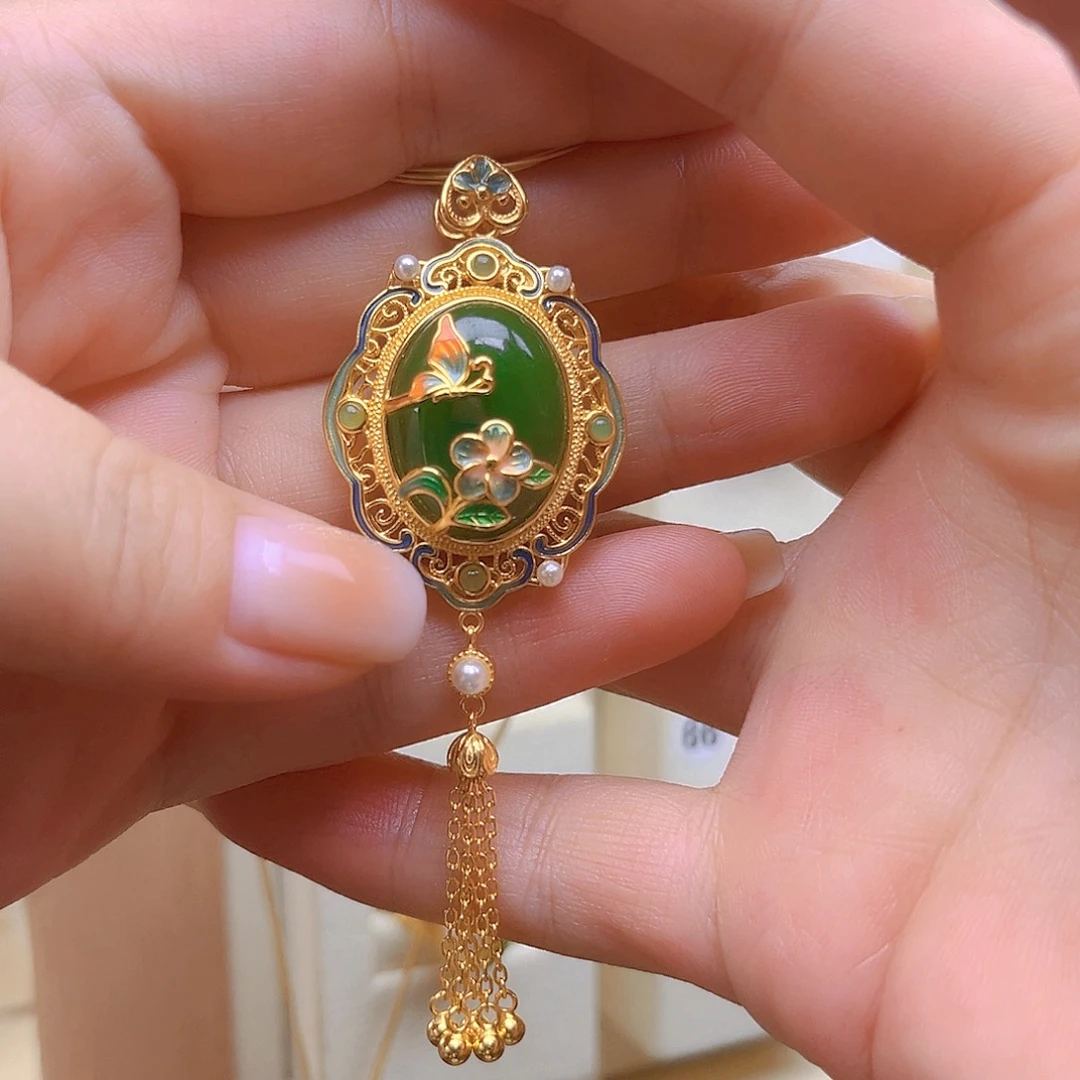 和田玉银S925镀金镶嵌颈饰