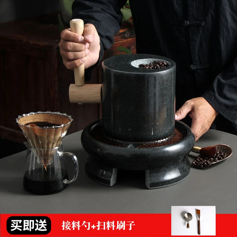 手动咖啡豆研磨机家用手摇磨豆机天然青石手冲咖啡店铺专用手工磨