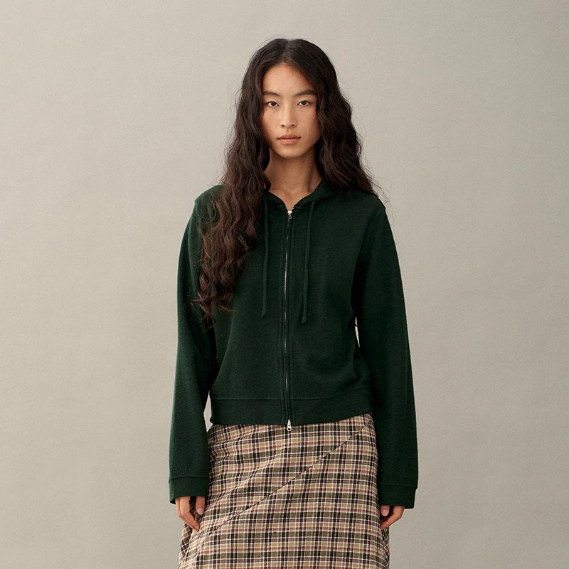 The enes boutique果实系列天丝羊毛连帽开衫上衣女休闲通勤卫衣