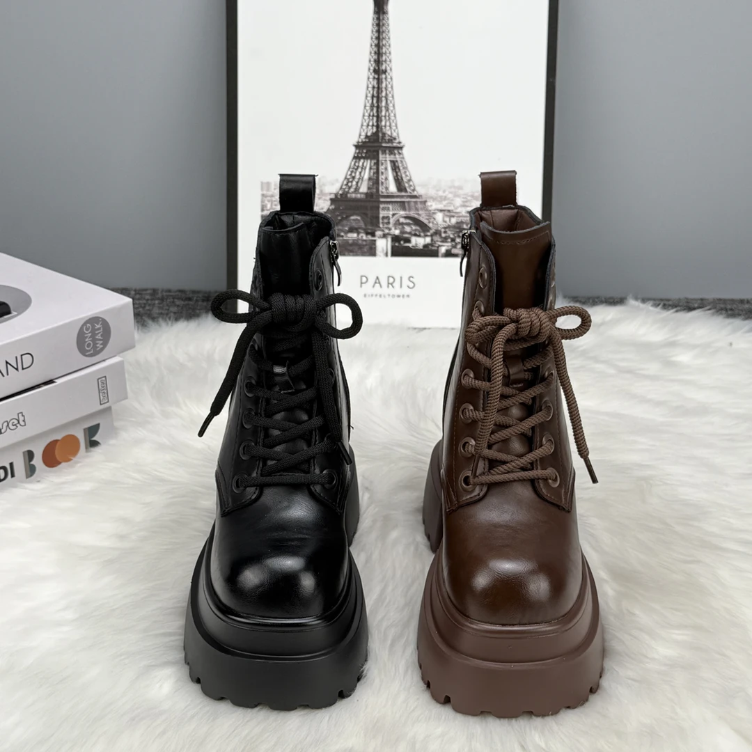 2025爆款欧美风短筒侧拉链中筒圆头马丁靴复古单靴英伦风厚底时尚